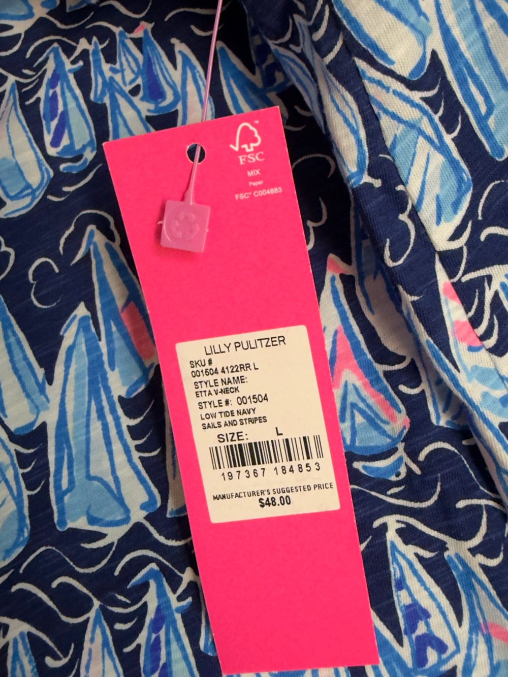 Lilly Pulitzer Sails & Stripes V-Neck Top NWT Size L - Picture 6 of 6